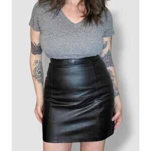 Vintage 80's black leather mini skirt! Quality leather, super nice!